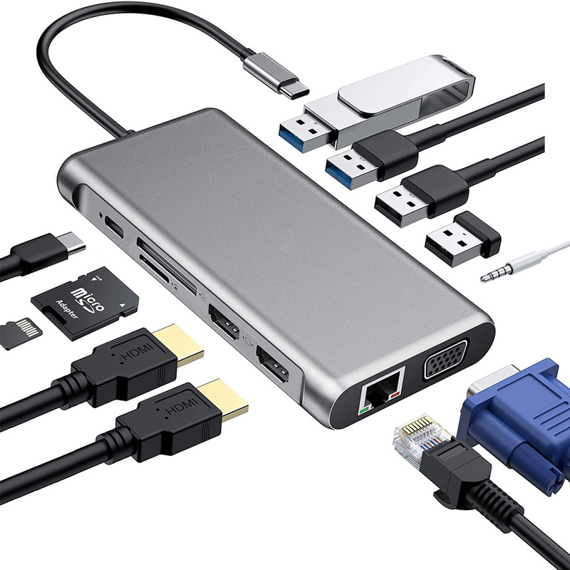 type-c to dual HDMI vga same screen docking station 12 in 1 laptop macbook converter USB HUB