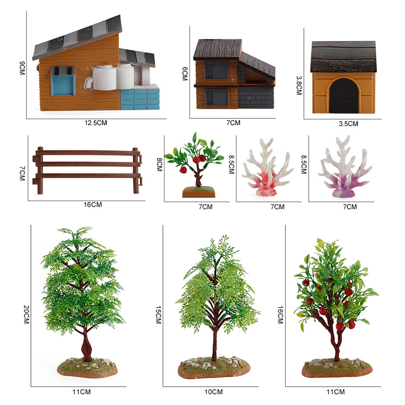 Exportación transfronteriza nuevos niños simulación micro granja escena casa árbol frutal agua planta valla arena bandeja decoración juguete