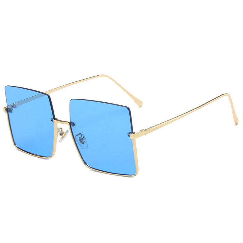 Sunglasses Women's ins Half-frame Metal-trimmed Sunglasses New Fashionable Retro Hong Kong Style Internet Celebrity Large-frame Sunglasses