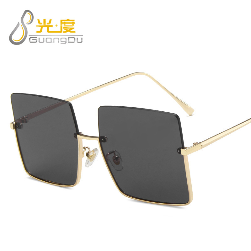 Sunglasses Women's ins Half-frame Metal-trimmed Sunglasses New Fashionable Retro Hong Kong Style Internet Celebrity Large-frame Sunglasses