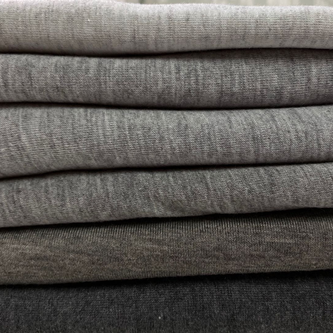 跨境供应 麻灰汗布32s全涤汗布多色 运动服布料单面涤纱汗布现货