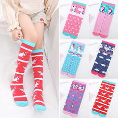 Foreign trade mid-calf socks 3-12 year old girls straight socks unicorn card through knee stockings children's stockings manufacturer