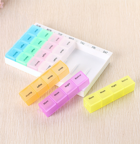 New color 28-compartment colored pill box with hooks, decomposable 4-compartment pill box, drawer-type 28-compartment plastic pill box
