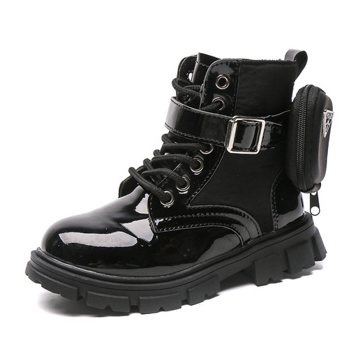 Girls' Martin boots 2024 spring and autumn new style single boots fashionable girls British style short boots children's plush leather boots trendy