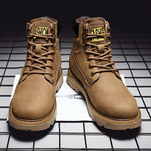 Snow boots men's first layer cowhide large size genuine leather Martin boots men's outdoor sports high-top rhubarb boots workwear men's boots