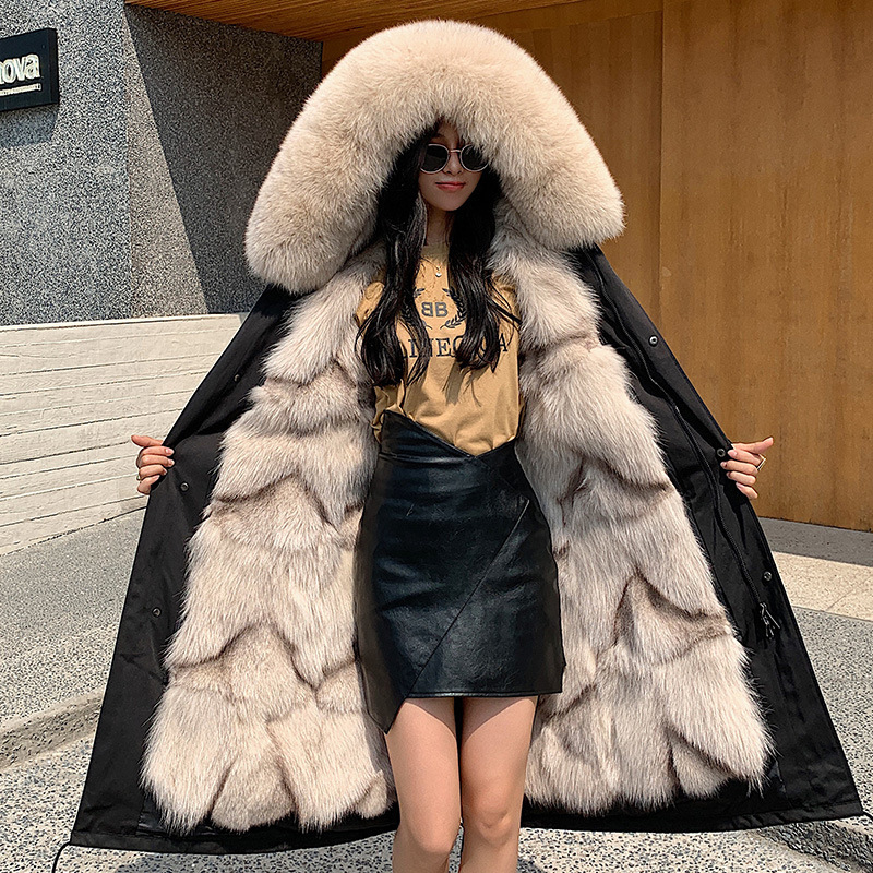 2026 Winter New Style Detachable Fox Fur Lining Parka Coat for Women, Mid-Length Jacket, One-Piece Wholesale