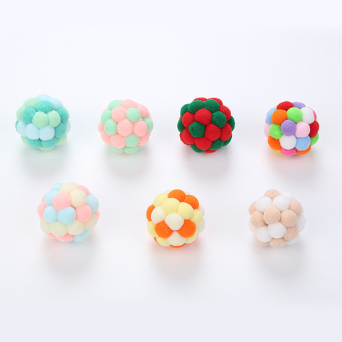 Cat toy colorful handmade bell ball elastic ball self-entertaining toy pet supplies factory wholesale