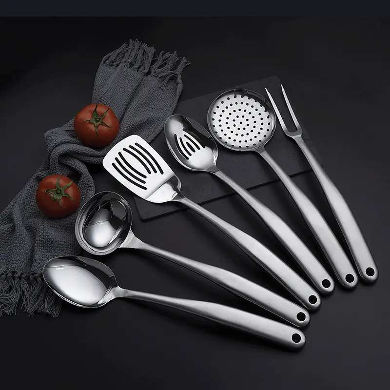 厂家现货不锈钢空心柄六件套 跨境常备款不锈钢漏铲 汤勺套装厨具