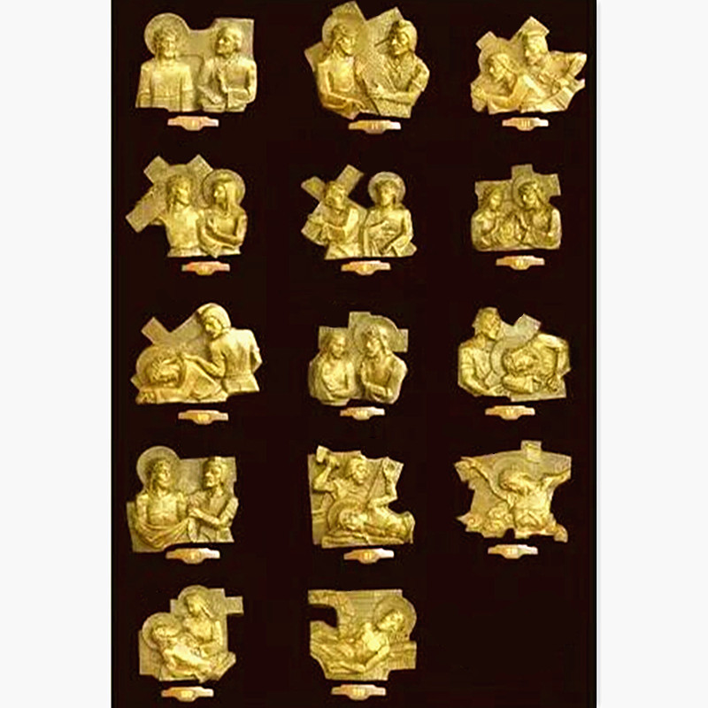 Pieza Decorativa Colgante de 22*35cm con las Catorce Estaciones de la Cruz, Decoración para Sala de Estar e Iglesia, Estatua Blanca Vintage de Imitación de Cobre