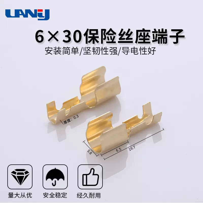 源头厂家平板带刺端子火机壳编带端子接线端子6×30保险丝座端子