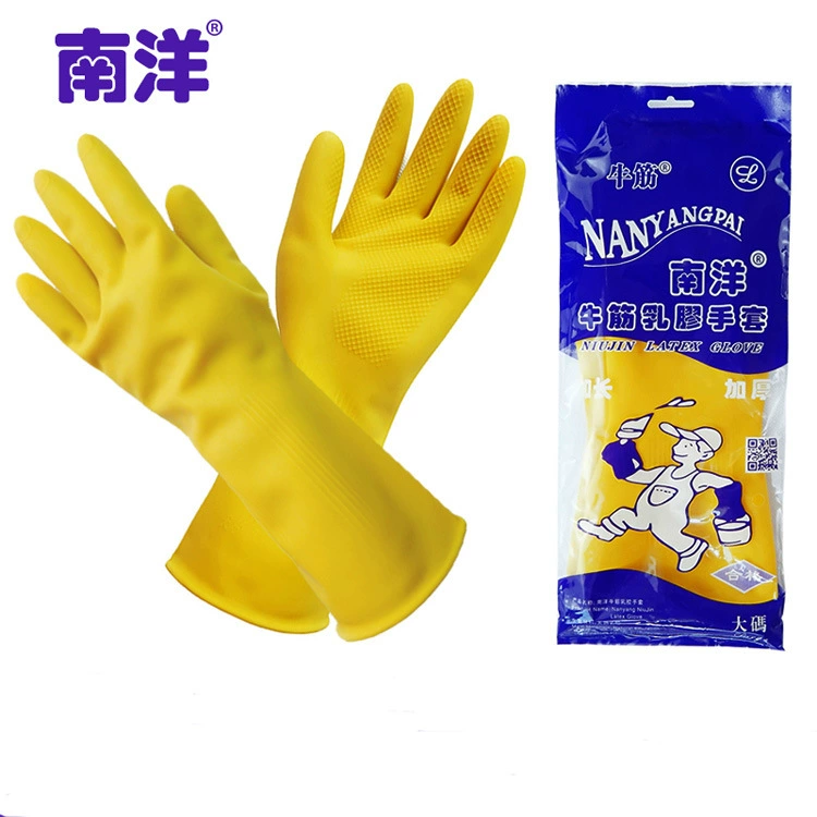 Nanyang Говяжий сухожилия Латексная Резина Водостойкая маслостойкая очистка Домашняя кухня Утолщенные кислотостойкие и щелочные перчатки для мытья посуды Автомобильные перчатки