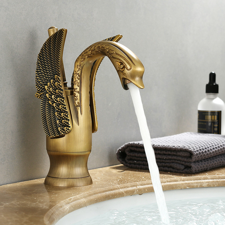 Cross-Border Bathroom Washbasin Faucet Black Basin Faucet Golden Swan Hot and Cold Countertop Basin Faucet