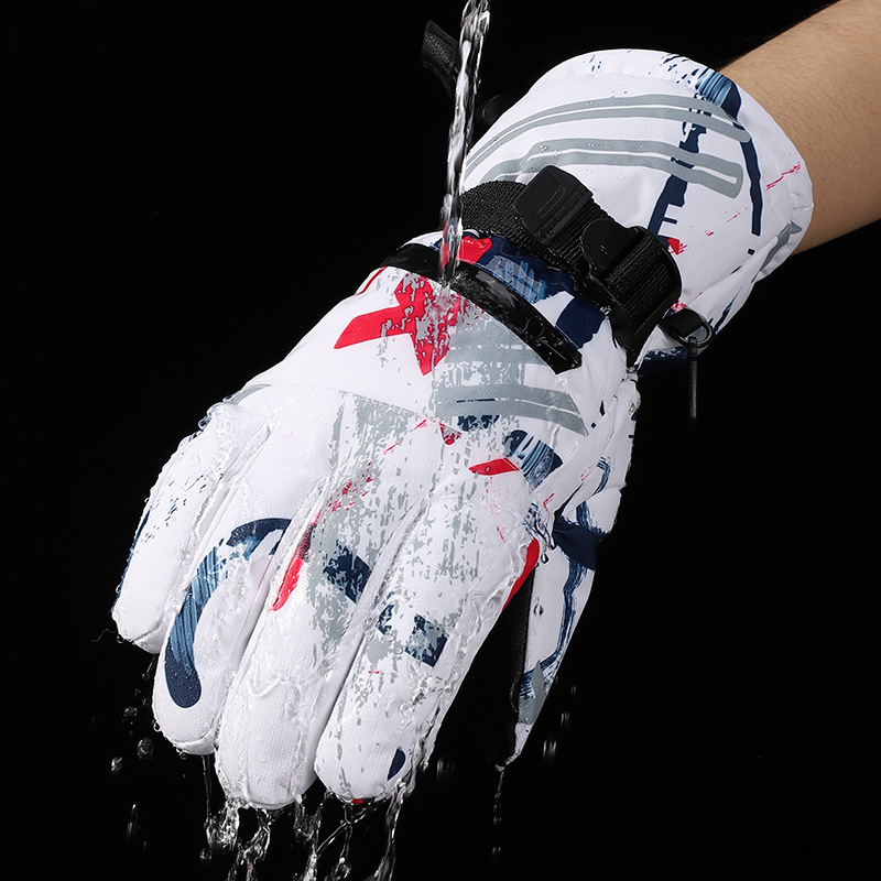 Guantes de esquí de las mujeres de invierno cálido Graffiti al aire libre a prueba de frío pareja forrada de vellón engrosada pantalla táctil de los hombres abajo guantes de algodón