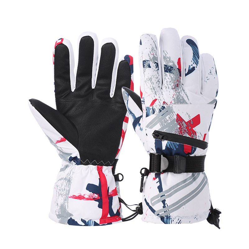 Guantes de esquí de las mujeres de invierno cálido Graffiti al aire libre a prueba de frío pareja forrada de vellón engrosada pantalla táctil de los hombres abajo guantes de algodón