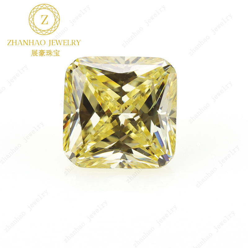 Factory wholesale 8A goose yellow square car flower chamfer high carbon Diamond Princess Square lemon yellow zircon bare stone