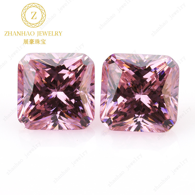 Factory wholesale 8A pink square car flower inverted octagonal high carbon Diamond Princess Square deep powder zircon bare stone jewelry