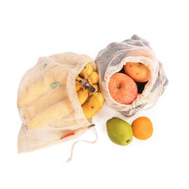 亚马逊热销超市购物袋环保便捷网袋全棉拉绳果蔬收纳袋可重复使用