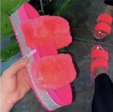 2021 nuevos zapatos de mujer de comercio exterior zapatos de mujer transfronterizos sandalias de plataforma de diamantes de imitación de felpa zapatos de mujer Zapatillas peludos zapatos de mujer