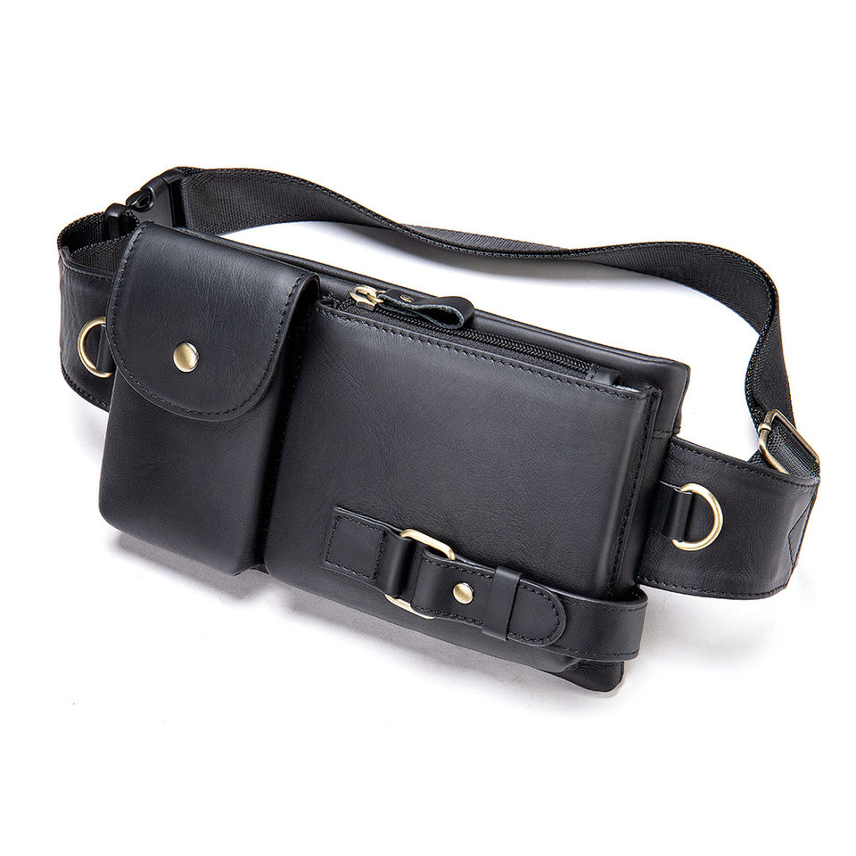 Túi đeo hông da bò thật nam kiêm túi đeo chéo một vai đựng điện thoại 22×2,8×12 cm — 8900X cà phê dầu, Da đen, Màu nâu, Màu đen