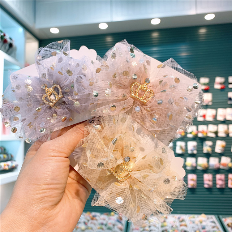 Korean-Style Children's Mesh Bow Hairpin for Girls, Baby Temperament Crown Hair Clip, Side Bangs Clip, Floral Hair Accessory