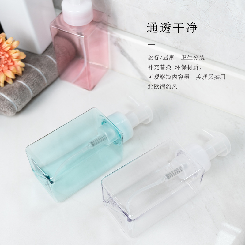 450mL Champú gel de ducha PETG mousse botella espumante botella cuadrada cosméticos sub-embalaje botella de espuma