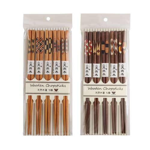 yfjy Japanese solid wood tableware set black walnut five pairs of mosaic chopsticks wooden creative household chopsticks retro wholesale