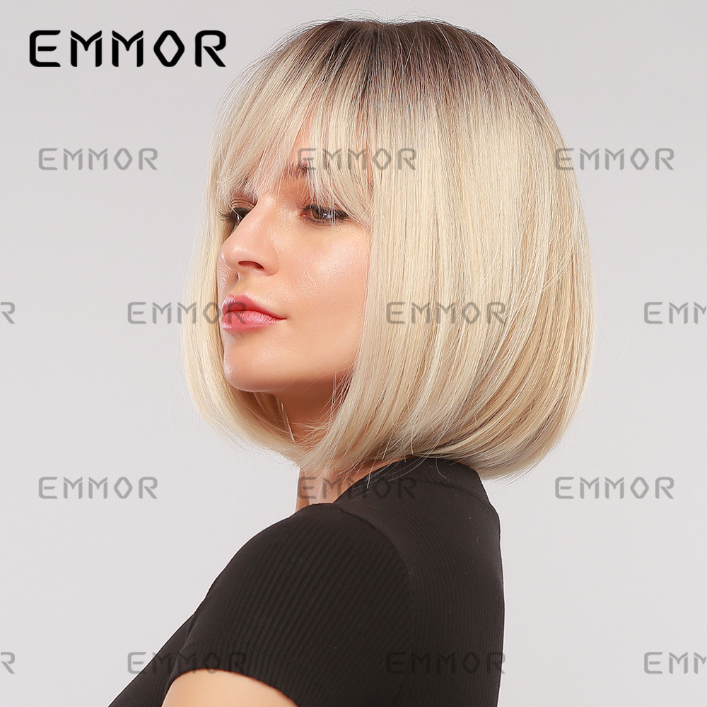 Emmor europeo y americano Amazon Comercio exterior peluca transfronteriza Gradiente de oro Pelo Corto BOB cabeza realista fibra química cubierta de la cabeza del pelo