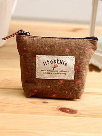Small fresh canvas floral coin purse, compact coin bag, cute square headphone bag, small bag, trendy