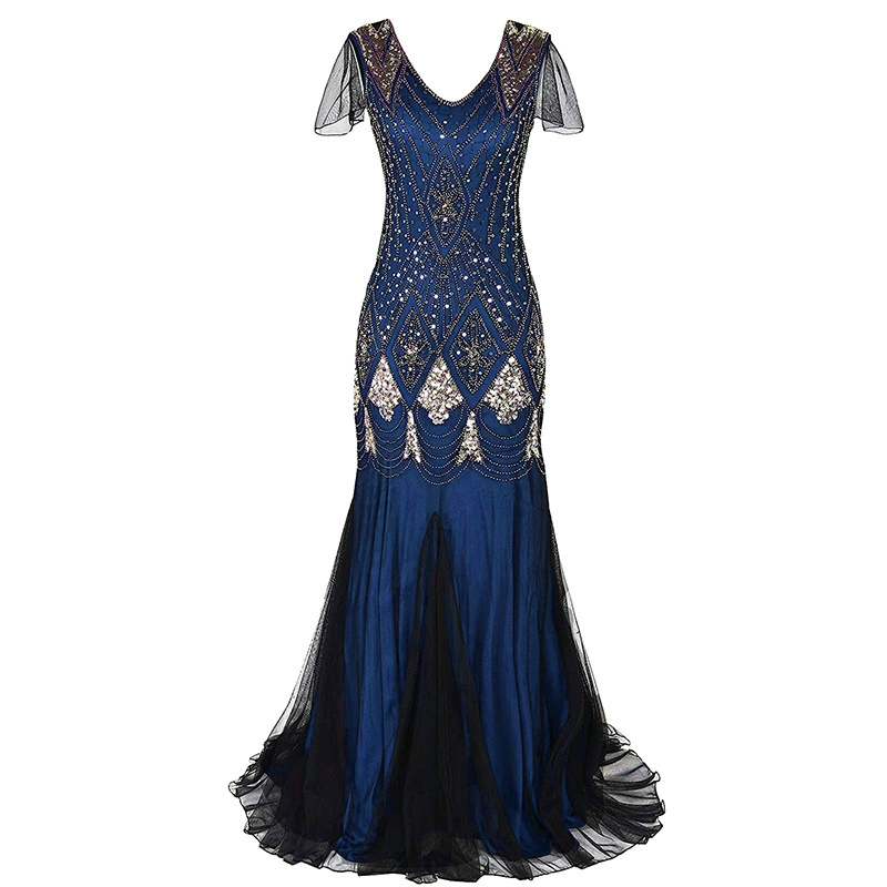 Evening Dress Sequin Retro Plus-Size Gown, Mermaid Tulle Hem, Sizes S–XXXL