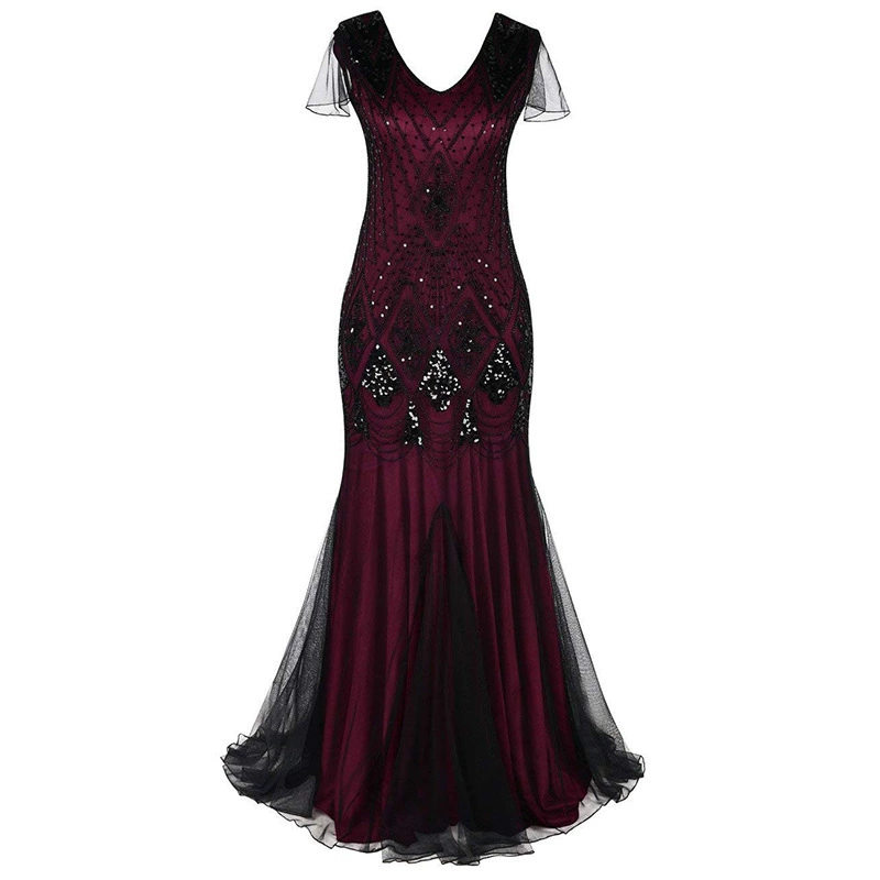 Evening Dress Sequin Retro Plus-Size Gown, Mermaid Tulle Hem, Sizes S–XXXL