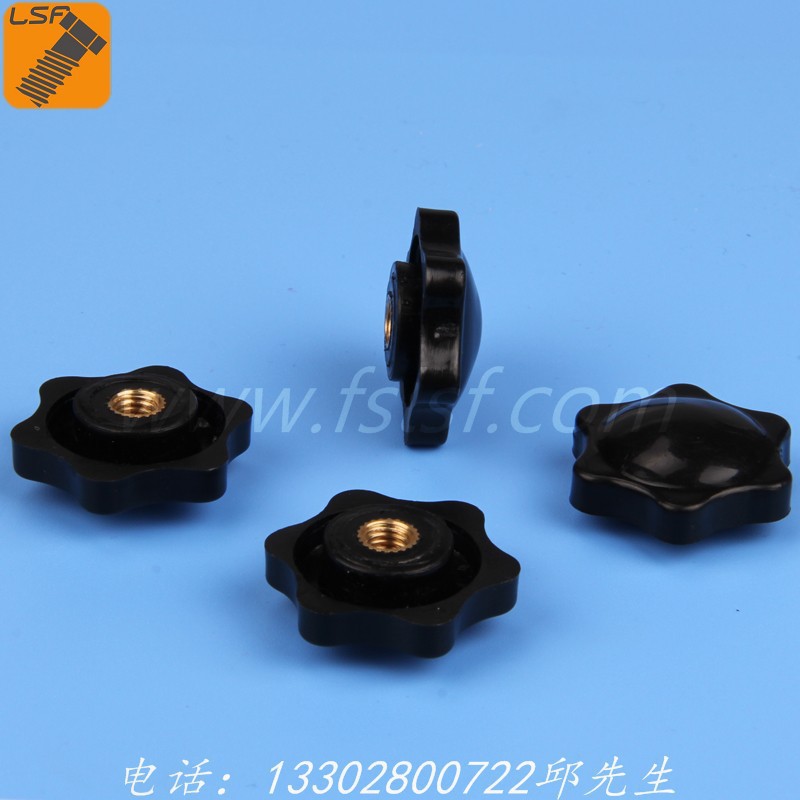 五星不锈钢胶头手柄螺母  英制通孔螺帽 1/4包胶铜螺母