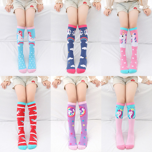 2020 Autumn New Trendy Cartoon Straight Children's Mid-Tube Socks Girls' Over-the-Knee Cartoon Long Socks