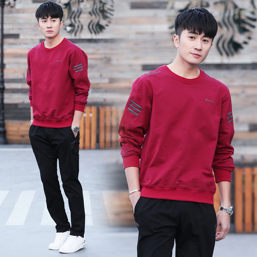 Men's Spring and Autumn  New Large Size Casual Sport Two-Piece Crew Neck Loose Embroidered Streetwear Set