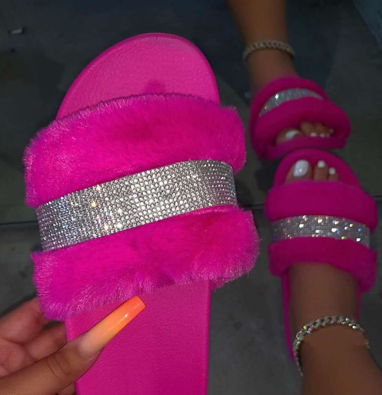 2021 nuevos zapatos de mujer de comercio exterior zapatos de mujer transfronterizos sandalias de plataforma de diamantes de imitación de felpa zapatos de mujer Zapatillas peludos zapatos de mujer