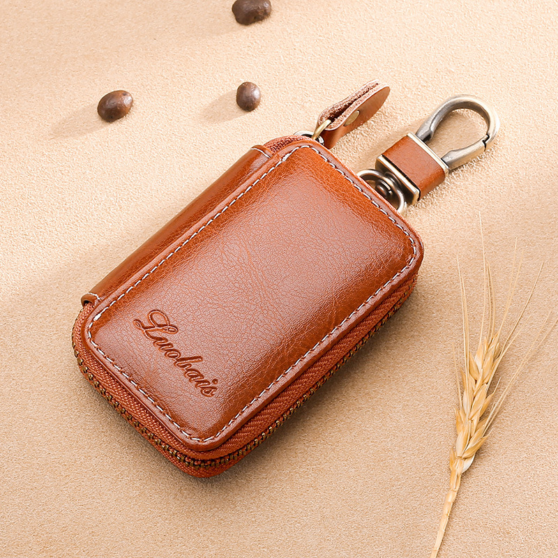 Fabricante de la llave del coche bolso de cuero de los hombres con cremallera bolso de la llave de las mujeres bolsa de tarjeta multifuncional cartera creativa