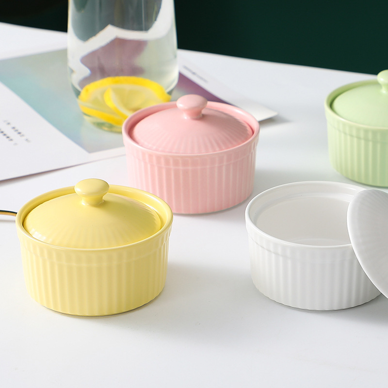 Ceramic Soufflé Baking Bowl with Lid, Double-Skin Milk Steamed Egg Bowl, Pudding Bowl, Baking Cake Bowl, Dessert Bowl, Bird's Nest Cup Ceramic Soufflé Baking Bowl with Lid, Double-Skin Milk Steamed Egg Bowl, Pudding Bowl, Baking Cake Bowl, Dessert Bowl, Bird's Nest Cup