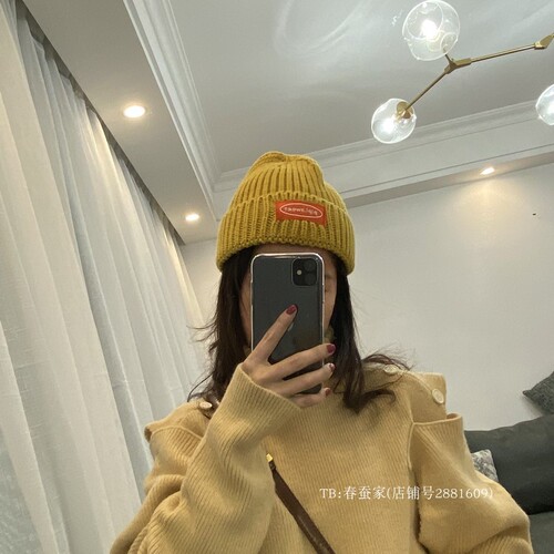 Sweet, cute and cool~Lake blue woolen hat for women, embroidered patch thick woolen hat, winter Korean style knitted hat