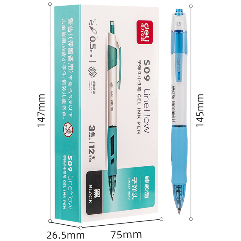 Deli S09 gel pluma Zhenshun deslizamiento de oficina gel pluma tipo de prensa 0,5mm estudiante escritura examen bolígrafo image 3
