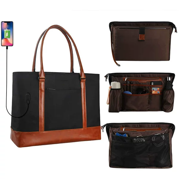European and American Trendyy Laptop Bag Large Capacity Multifunctional USB Charging Waterproof Document Tote Bag Handbag