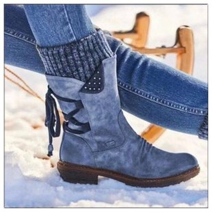 Foreign Trade Amazon Independent Station 2021 Winter New Women's Woolen Snow Boots Flats Round Toe Mid-Calf Boots for Women