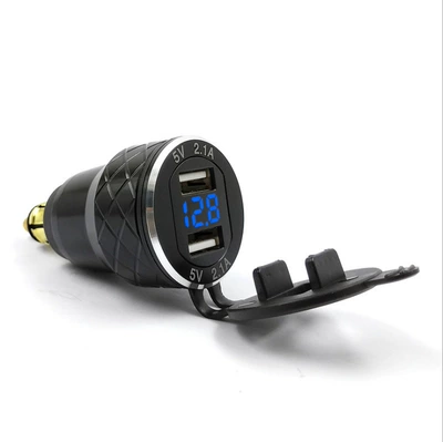 Suitable for Bmw Ducati European Standard Plug Motorcycle USB Mobile Phone Charger Metal with Voltage Display Car Charger (Mobil şarj cihazları) - black-shell-blue-display