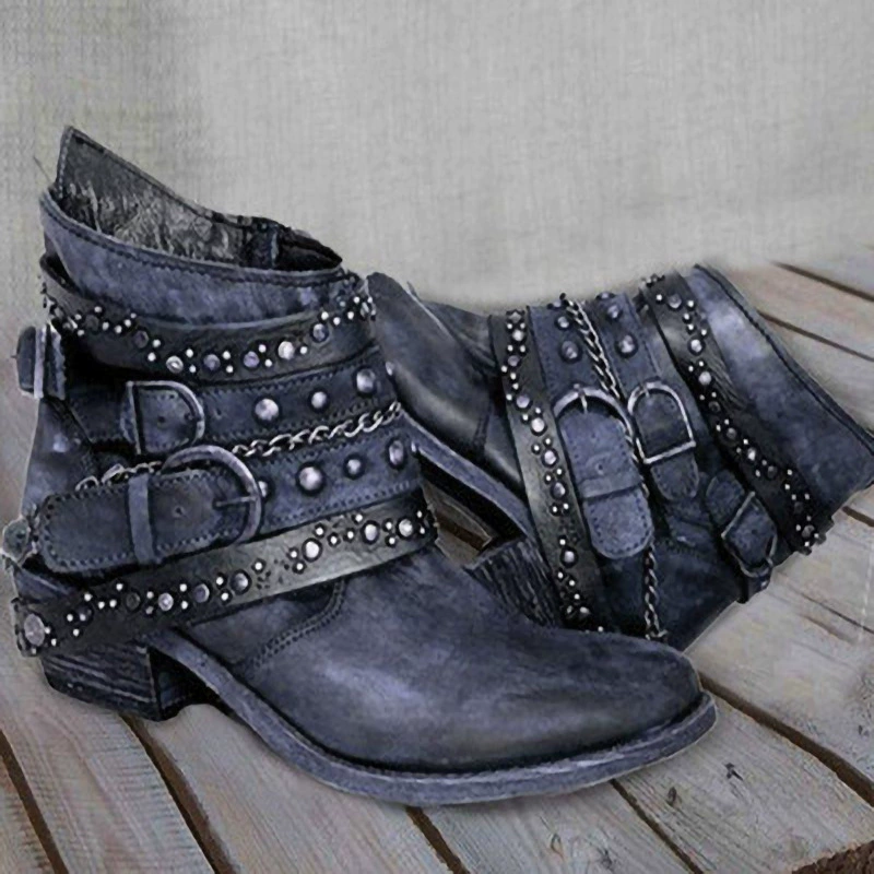 Amazon Новые ботинки Martin, женские сапоги с пряжкой на поясе в стиле ретро, трансграничные Большие размеры, осенне-зимние короткие сапоги, женские сапоги с заклепками, модные