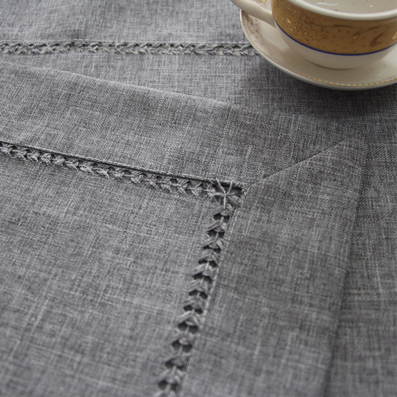 跨境八字抽丝镂空平角桌旗仿麻涤纶勒丝桌旗茶几餐桌盖布纯色桌旗