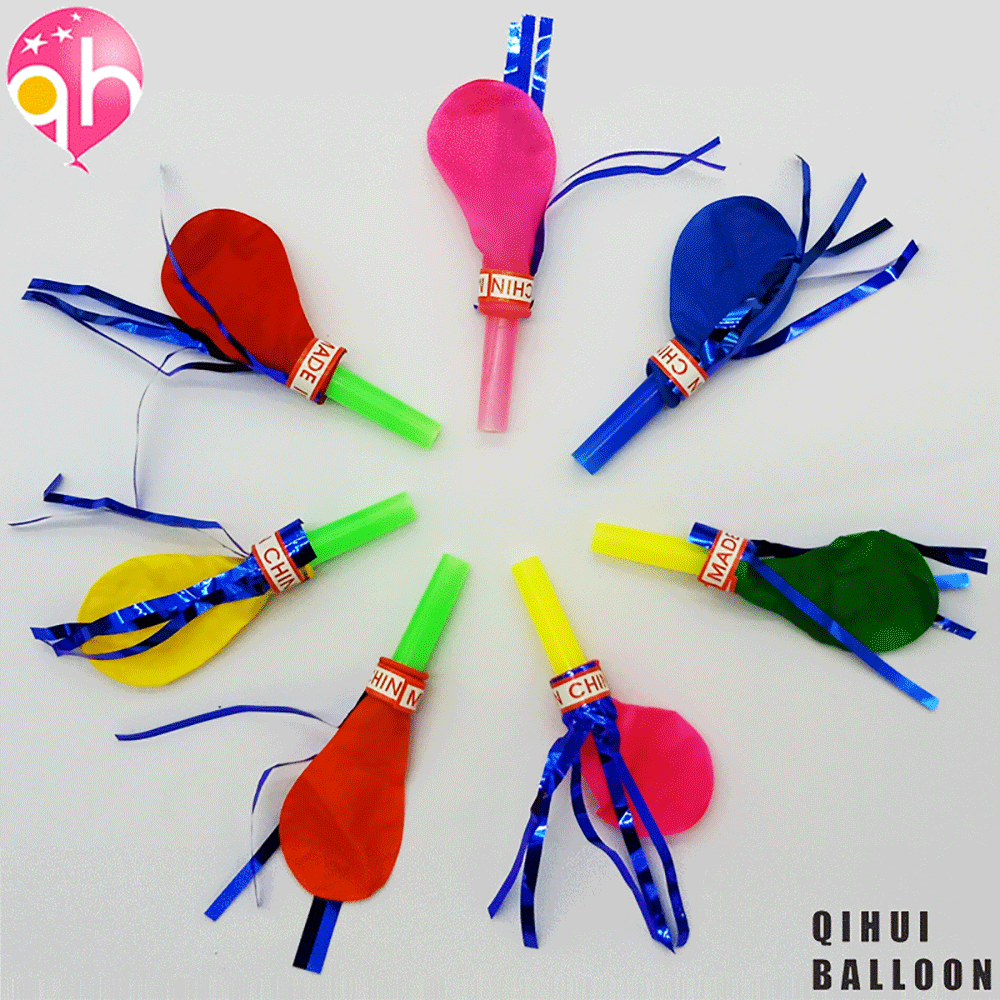 Silbato globo de cuerno fábrica al por mayor juguetes para niños coax globo redondo de látex silbato cuerno globo