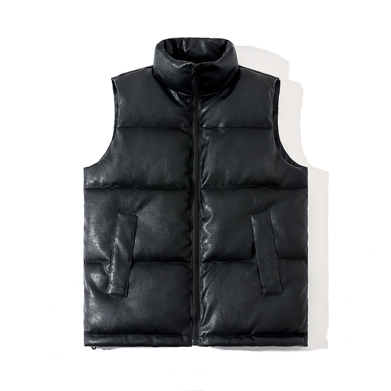 Cotton vest men's autumn and winter PU leather coat down cotton waistcoat trend cotton vest fashion handsome Vest Women's wholesale