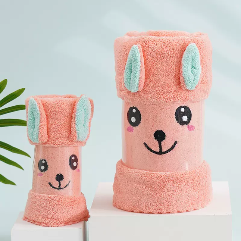 珊瑚绒毛巾卡通动物立体耳朵刺绣浴巾吸水毛巾套巾礼盒装礼品巾
