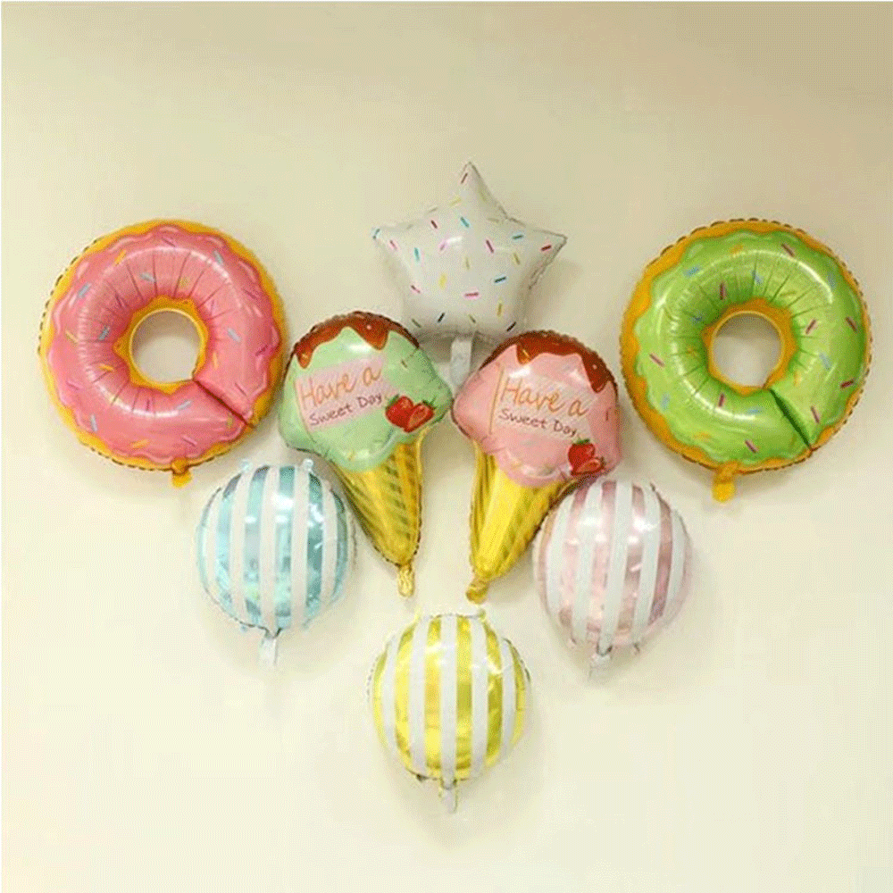 Escena decoración donut película de aluminio globo redondo donut aluminio