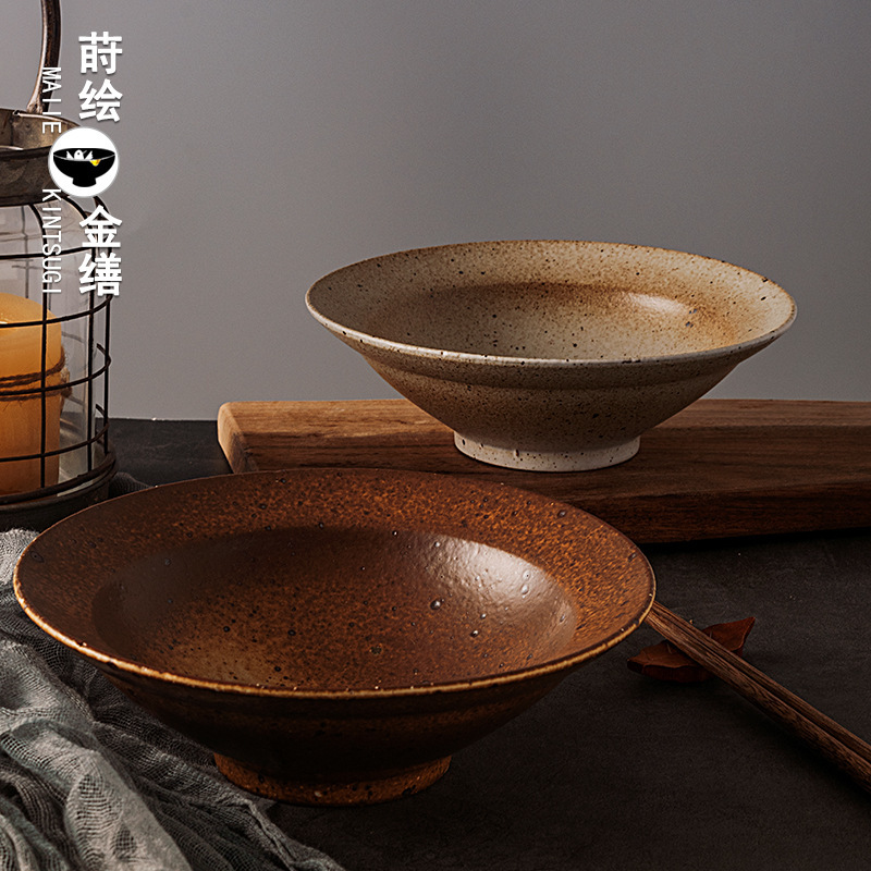Japanese-style Household Coarse Pottery Bowl Large Soup Bowl Ramen Bowl Salad Bowl Ceramic Creative Hotel Tableware Horn Bowl Japanese-style Household Coarse Pottery Bowl Large Soup Bowl Ramen Bowl Salad Bowl Ceramic Creative Hotel Tableware Horn Bowl