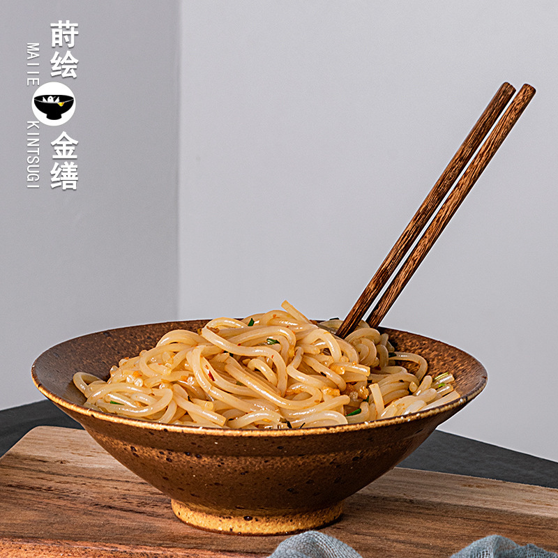 日本式家庭用粗陶斗笠碗大サイズスープ碗ラーメン碗サラダ碗陶磁器創意ホテル食器ラッパ碗|undefined