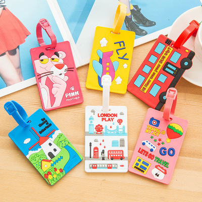 Cartoon square soft rubber luggage tag airplane logo boarding pass outdoor travel packing luggage check-in tag